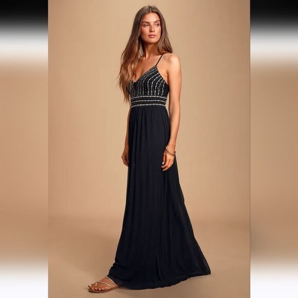 Lulus Dresses & Skirts - Lulus Glamorous Gala Black Embroidered Maxi Dress